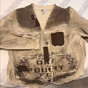 Jaded Gypsy Distressed Tan Graphic Jacket